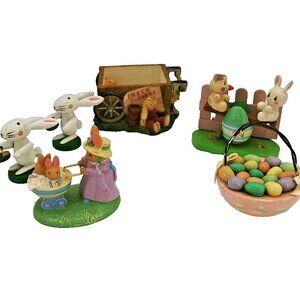 Set of 6 vintage wood & resin easter bunny egg 3 & 4 " shelf sitters handpainted